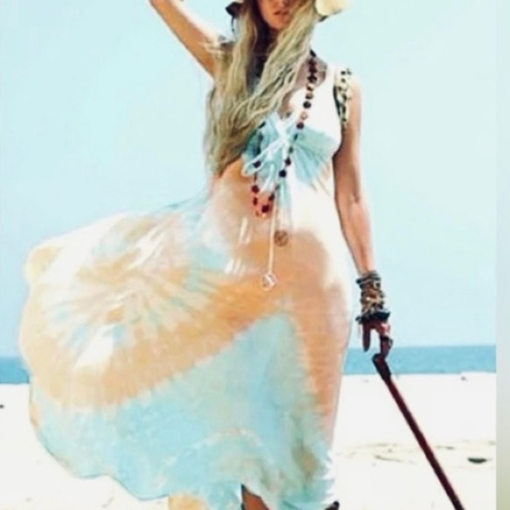 RARE GYPSY 05 Alex Silk Tie Dye Maxi Dress Tie-Dye Flowy Tie Bust Hippie Medium - Picture 10 of 10